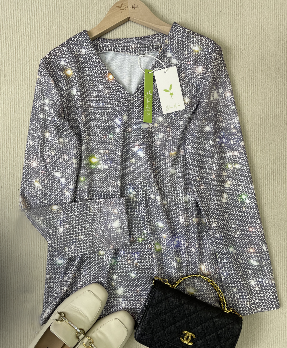 Elegant Women's Long Sleeve Glitter Blouse - Versatile Style 2