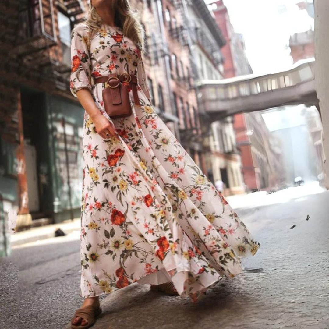 Elegant Women's Maxi Dress with 3/4 Sleeves and Belt 3