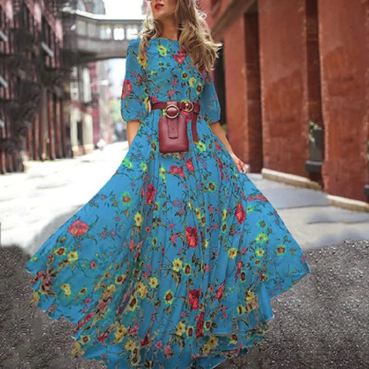 Elegant Women's Maxi Dress with 3/4 Sleeves and Belt 6