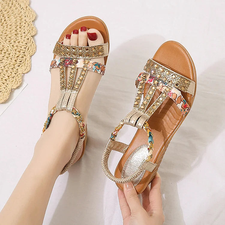 Elegant Women's Sandals - Crystal Embellished Comfort Style 1