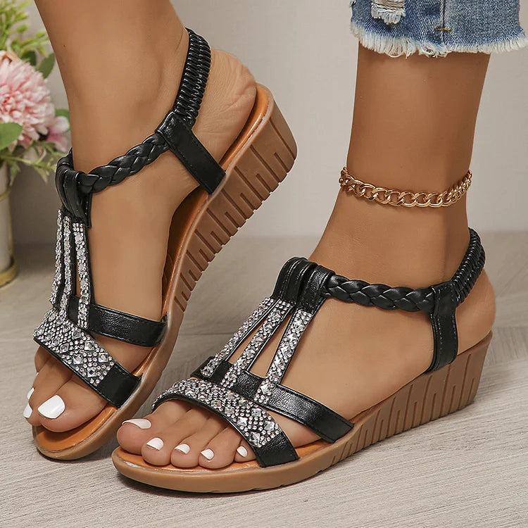 Elegant Women's Sandals - Crystal Embellished Comfort Style 10