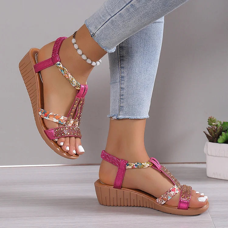 Elegant Women's Sandals - Crystal Embellished Comfort Style 8