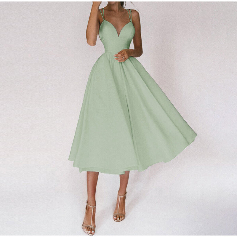 Elegant Women's V-Neck Midi Cocktail Dress - Formal Style 3