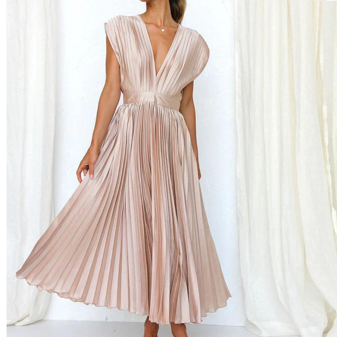 Elegant Women's V-Neck Midi Cocktail Dress for Special Occasions 1