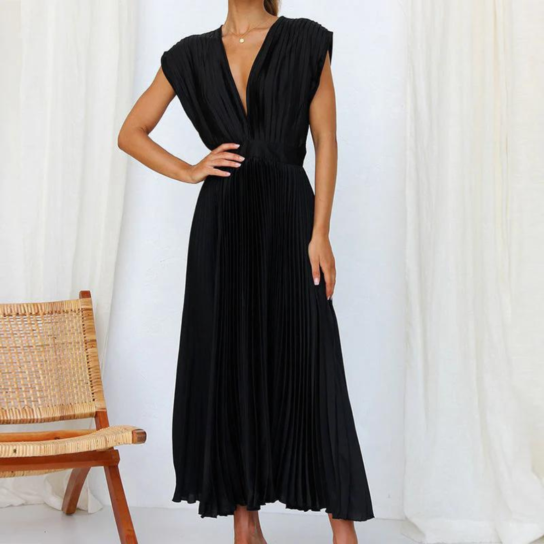 Elegant Women's V-Neck Midi Cocktail Dress for Special Occasions 3