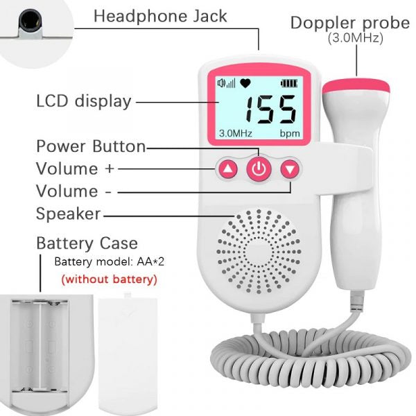 Fetal Doppler Heart Rate Monitor with 3MHz Probe – LCD Display and Integrated Speaker for Home Use 6
