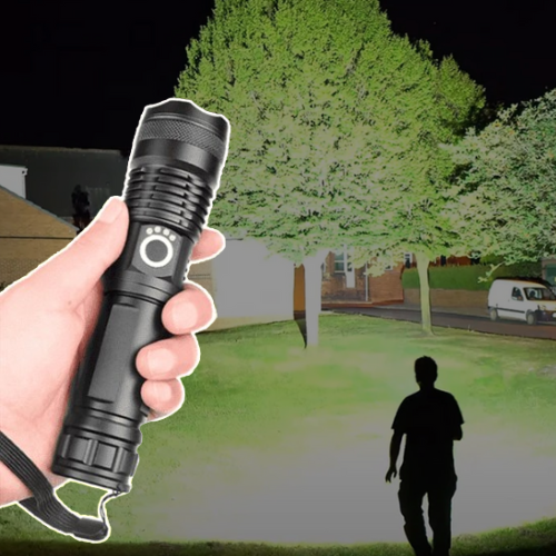 High Lumens Rechargeable Flashlight with XHP 50 LED – 90,000 Lumens, Waterproof, and Zoom Function 0