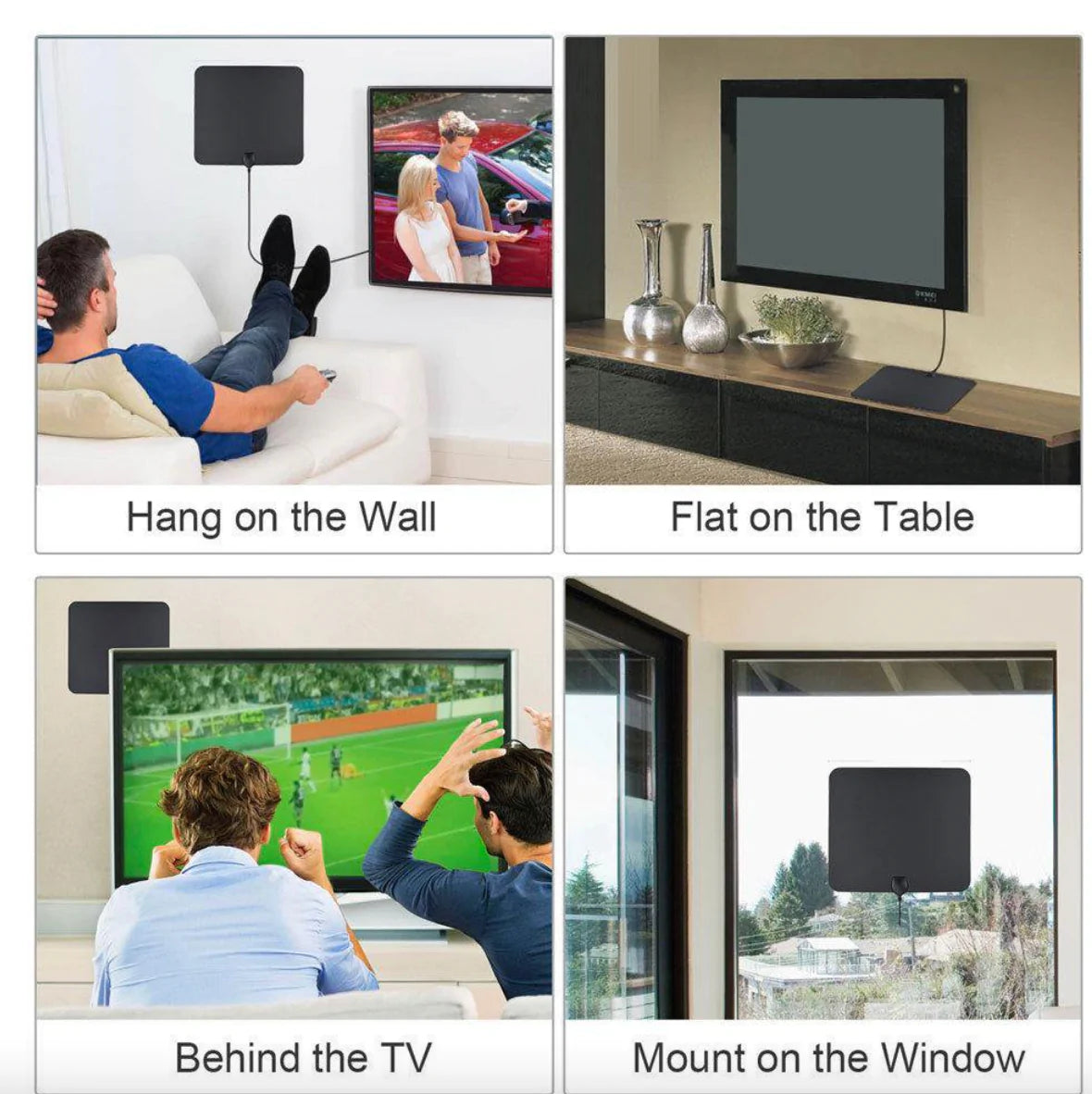Indoor HDTV Antenna with 300-Mile Range and Signal Booster – 4K HD Channels 1