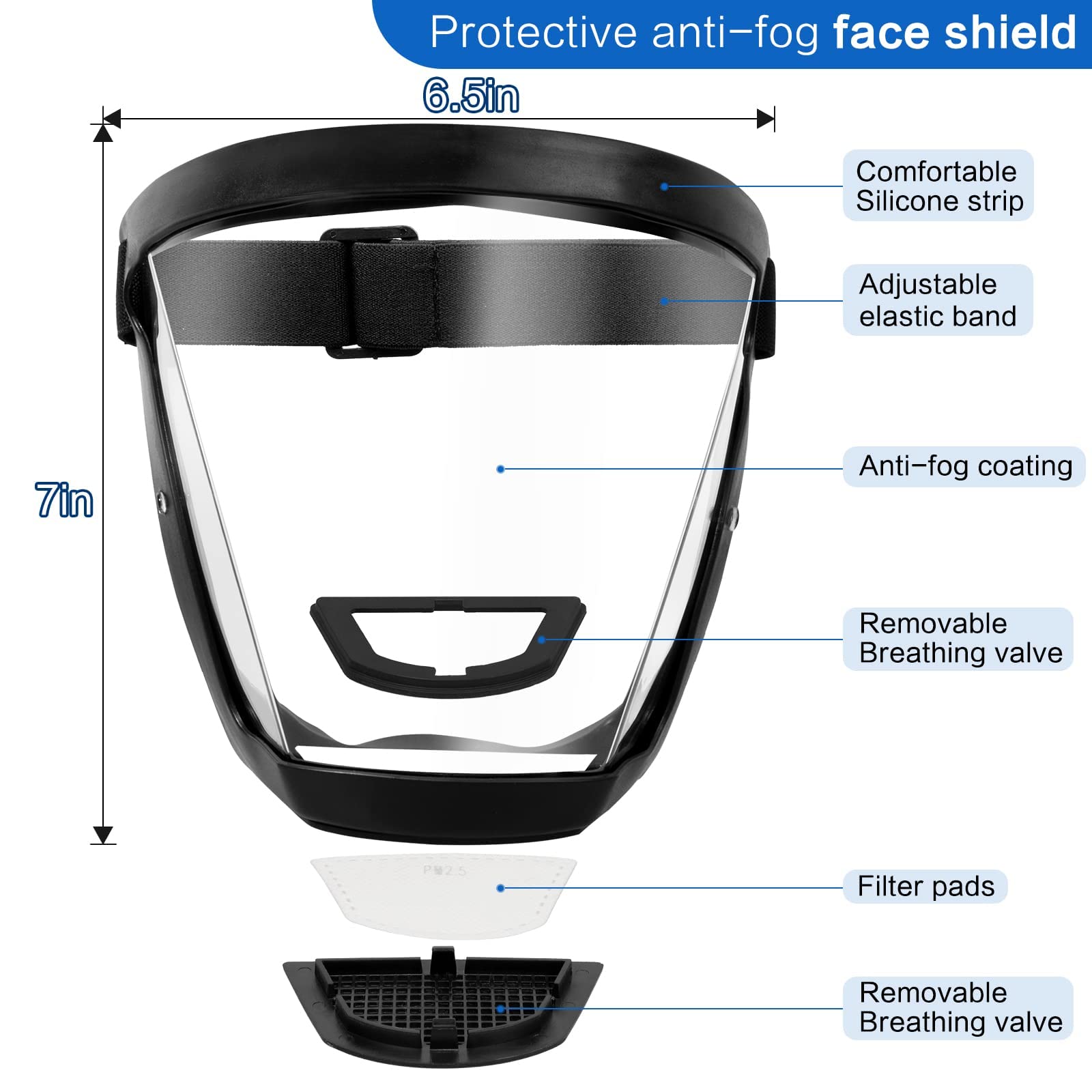 Protective Anti-Fog Face Shield with Adjustable Fit – Clear Polycarbonate Visor for Full Face Coverage 1