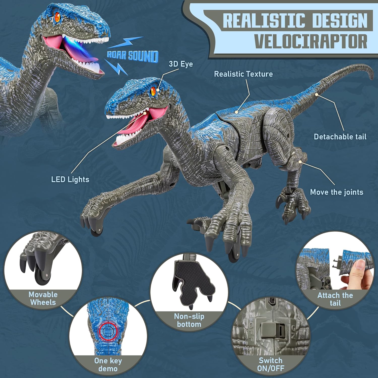Remote Control Velociraptor Toy with Realistic Movements and Sounds – Interactive Dinosaur for Kids 2