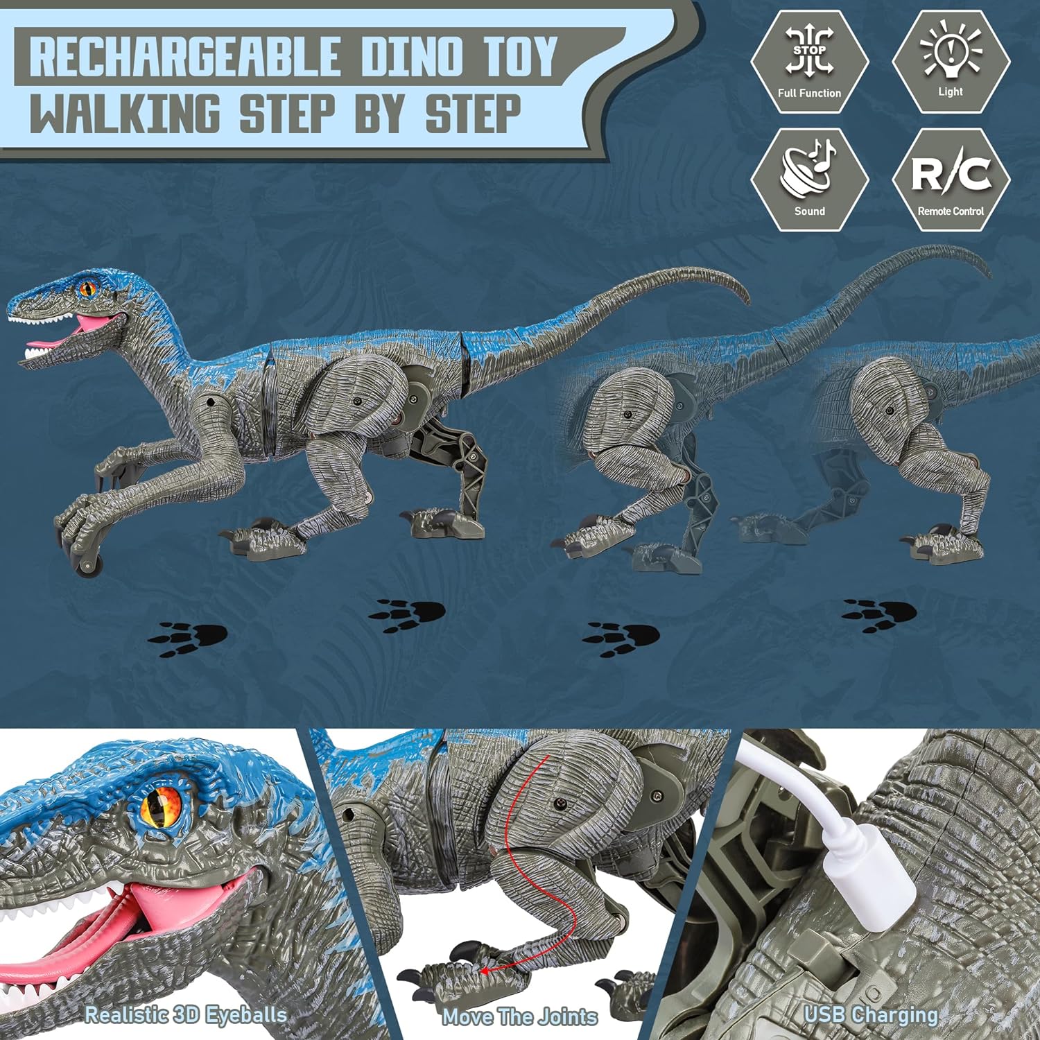 Remote Control Velociraptor Toy with Realistic Movements and Sounds – Interactive Dinosaur for Kids 4
