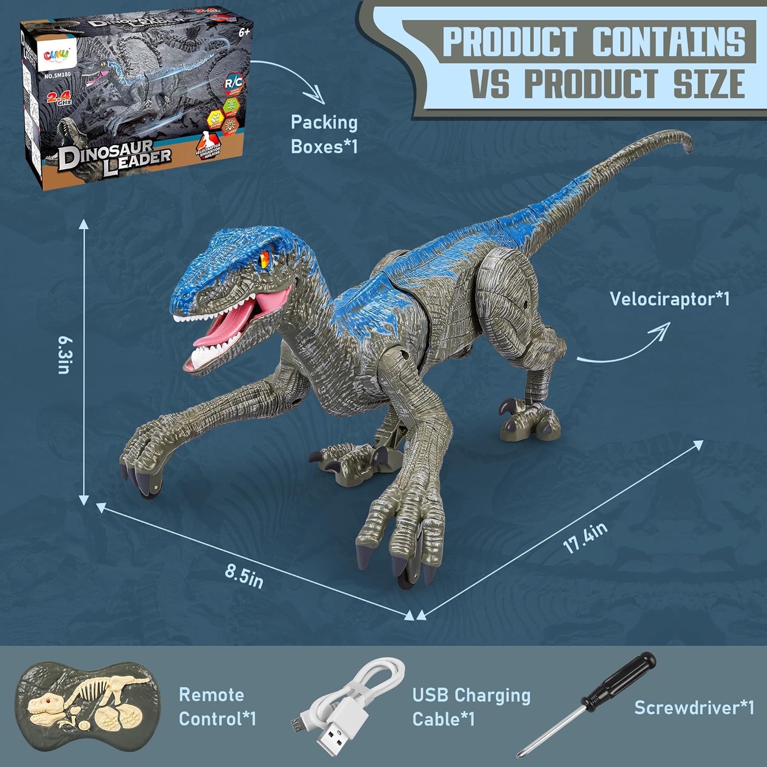 Remote Control Velociraptor Toy with Realistic Movements and Sounds – Interactive Dinosaur for Kids 5