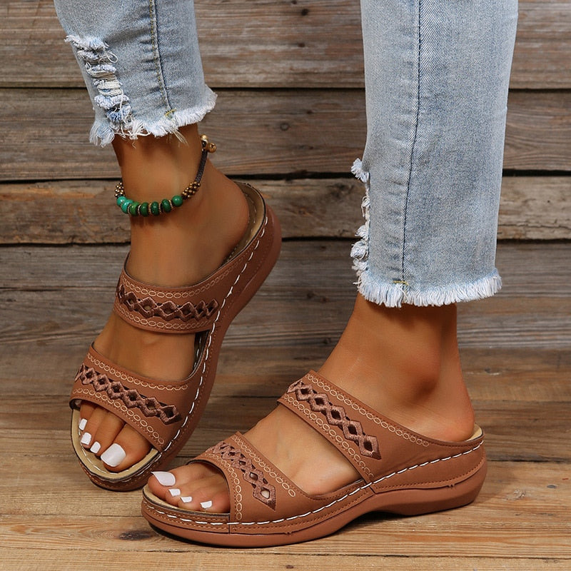 Stylish Ladies Flat Sandals - Black, White, Tan Options 2