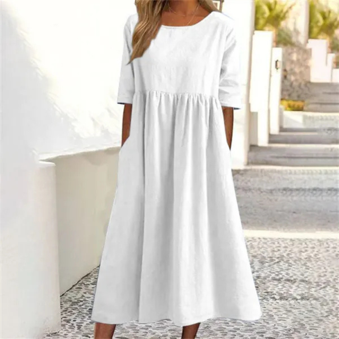 Stylish Loose Fit Midi Summer Dress for Women With Pockets 0