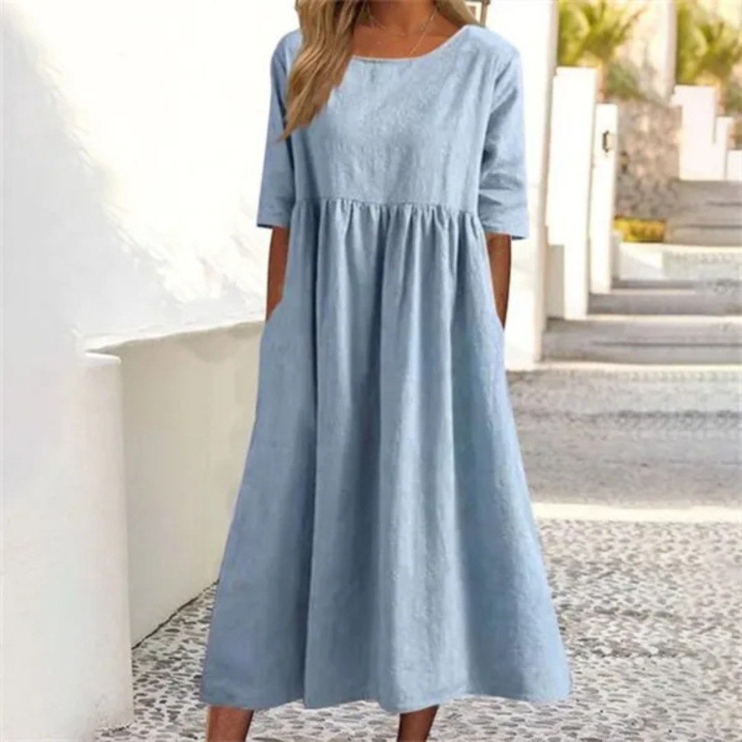 Stylish Loose Fit Midi Summer Dress for Women With Pockets 1