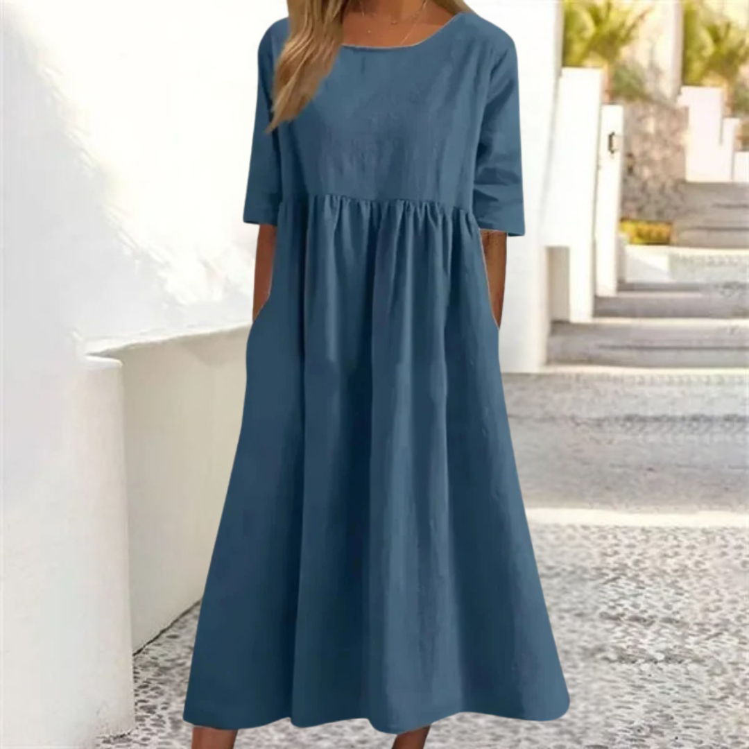 Stylish Loose Fit Midi Summer Dress for Women With Pockets 2