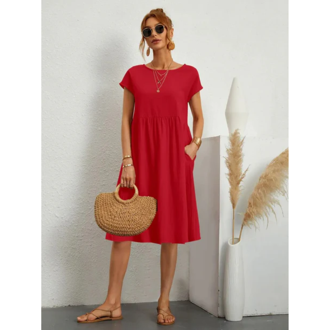 Stylish Midi Summer Dress with Short Sleeves for Women 0
