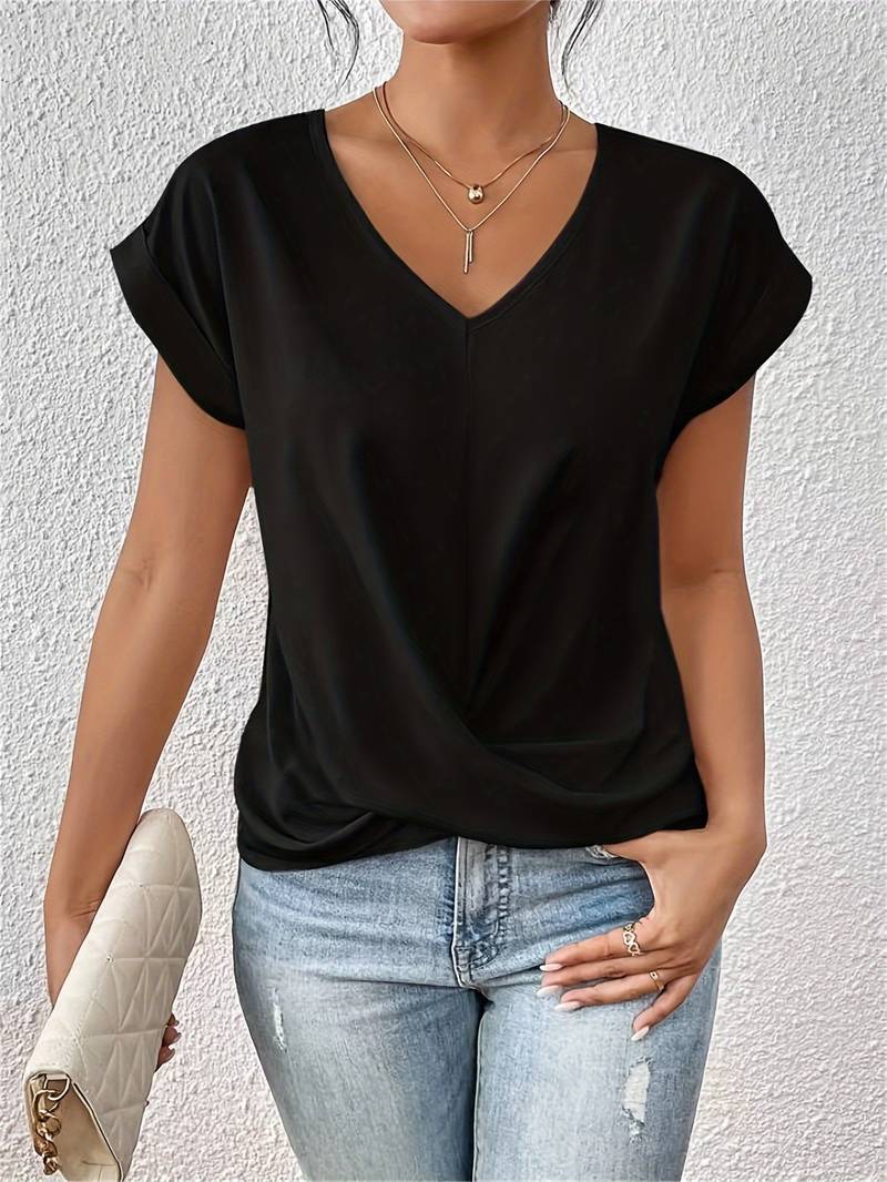Stylish Women's Blouse with V-Neck & Twisting Detail 0