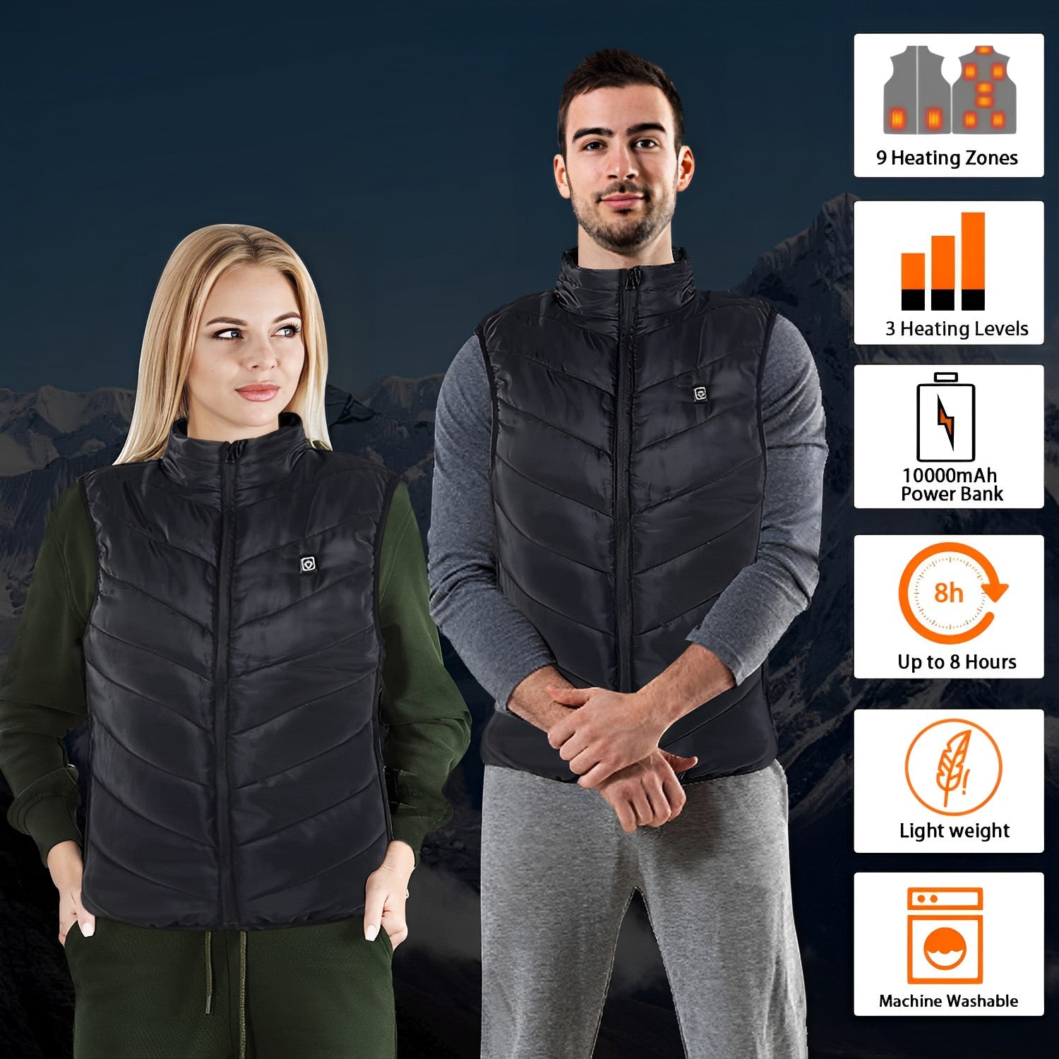 Unisex Heated Vest with USB Power Supply – 4 Heating Elements and 8 Hours of Warmth 3