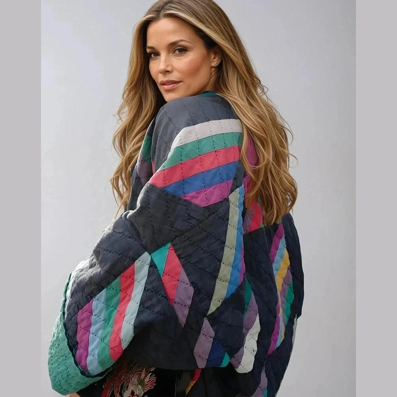 Bonjour Melbourne-Alina - Vintage Oversized Jacket with Colorful Patchwork Design