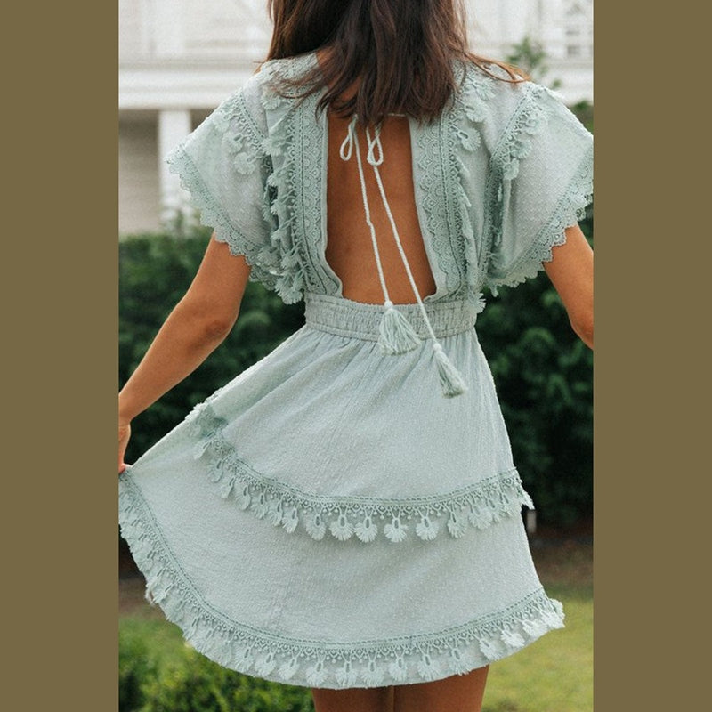 Bonjour MelbourneWomen's DressesBaby Blue Backless Lace-Up Summer Dress for Women 