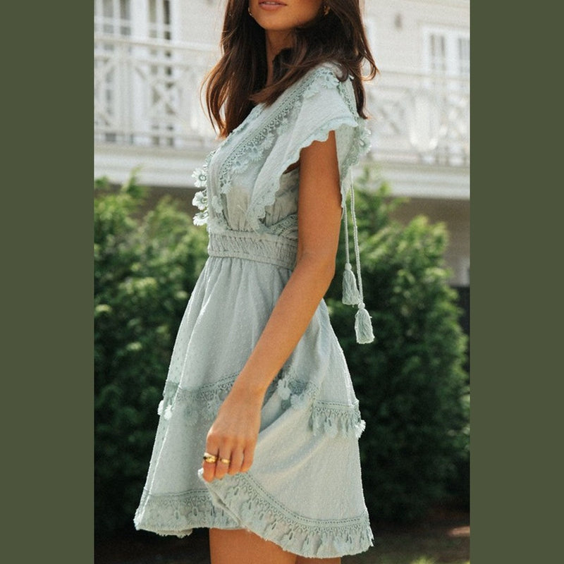 Bonjour MelbourneWomen's DressesBaby Blue Backless Lace-Up Summer Dress for Women 