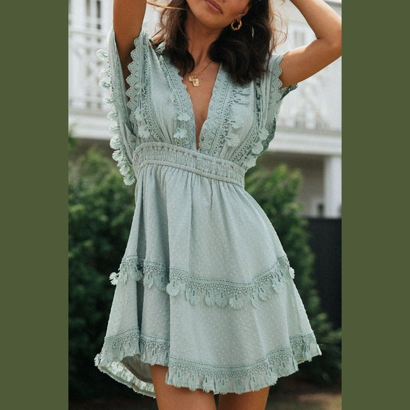 Bonjour MelbourneWomen's DressesBaby Blue Backless Lace-Up Summer Dress for Women 