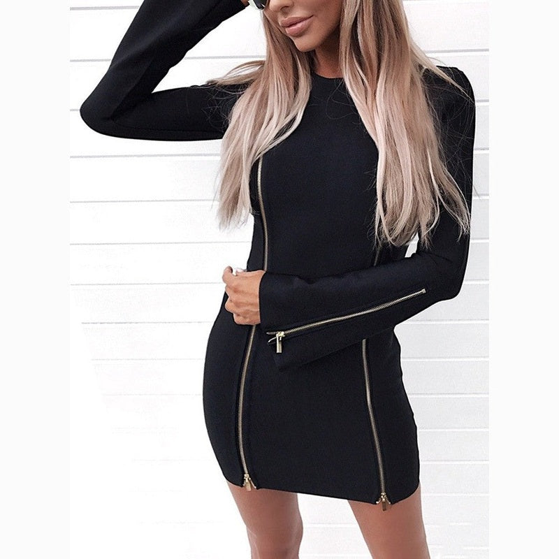 Bonjour MelbourneWomen's DressesElegant Black Long Sleeve Women's Dress with Zipper Detail 