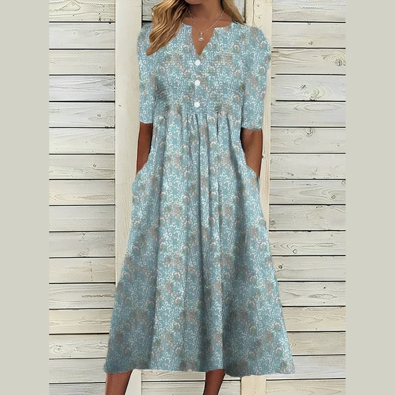 Bonjour MelbourneWomen's DressesElegant Floral V-Neck Women's Summer Dress - Casual Comfort 