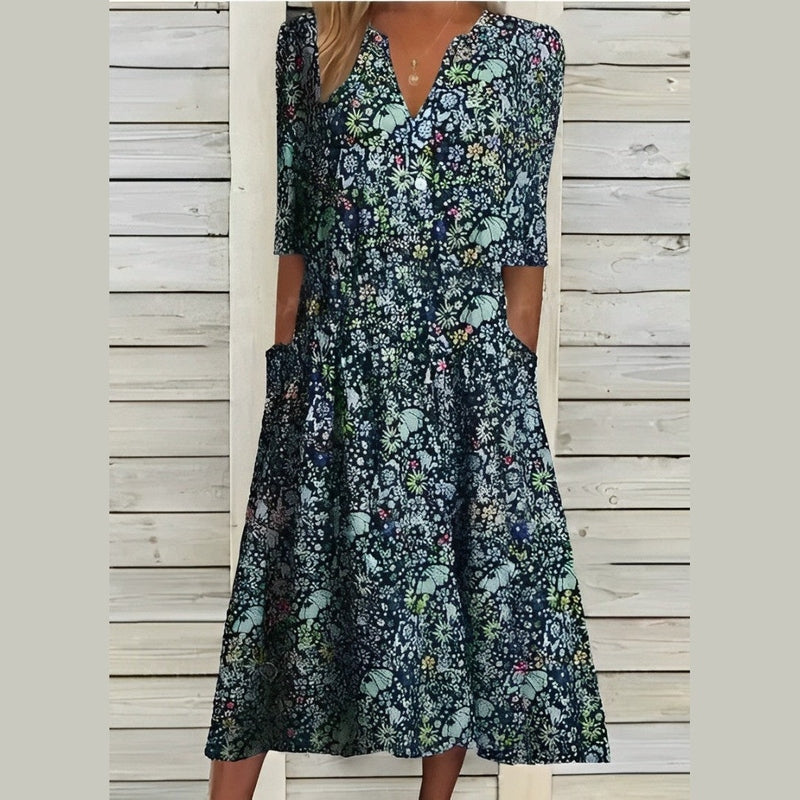 Bonjour MelbourneWomen's DressesElegant Floral V-Neck Women's Summer Dress - Casual Comfort 