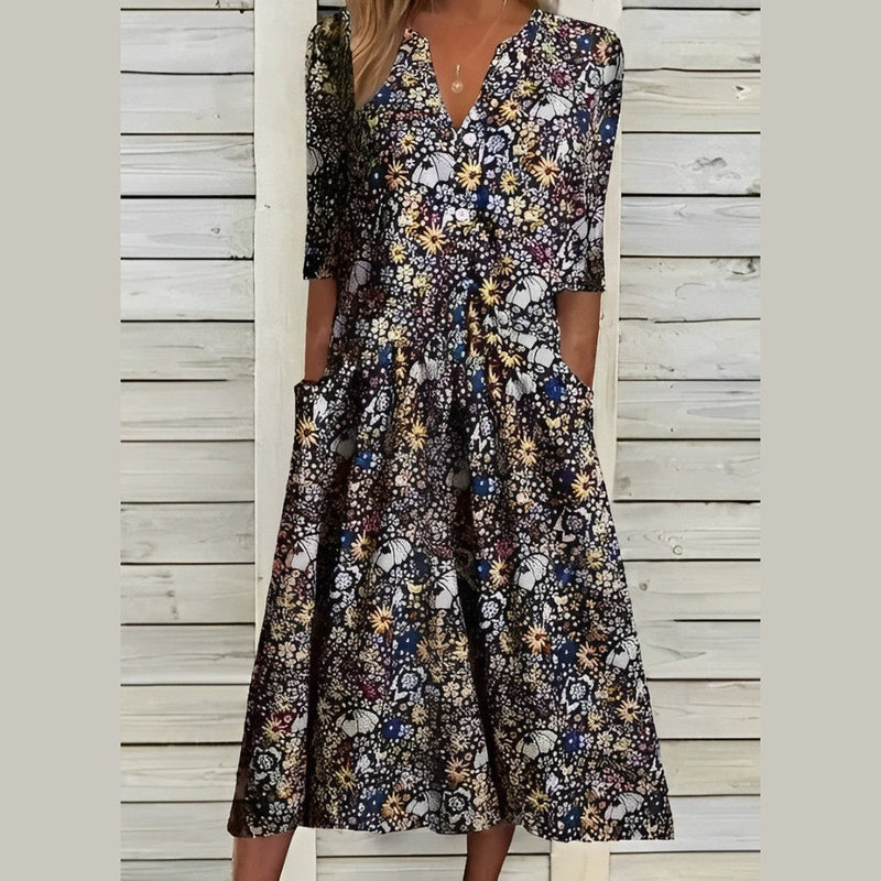 Bonjour MelbourneWomen's DressesElegant Floral V-Neck Women's Summer Dress - Casual Comfort 