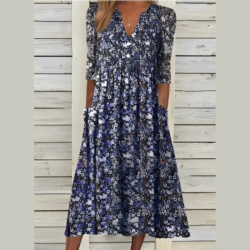 Bonjour MelbourneWomen's DressesElegant Floral V-Neck Women's Summer Dress - Casual Comfort 