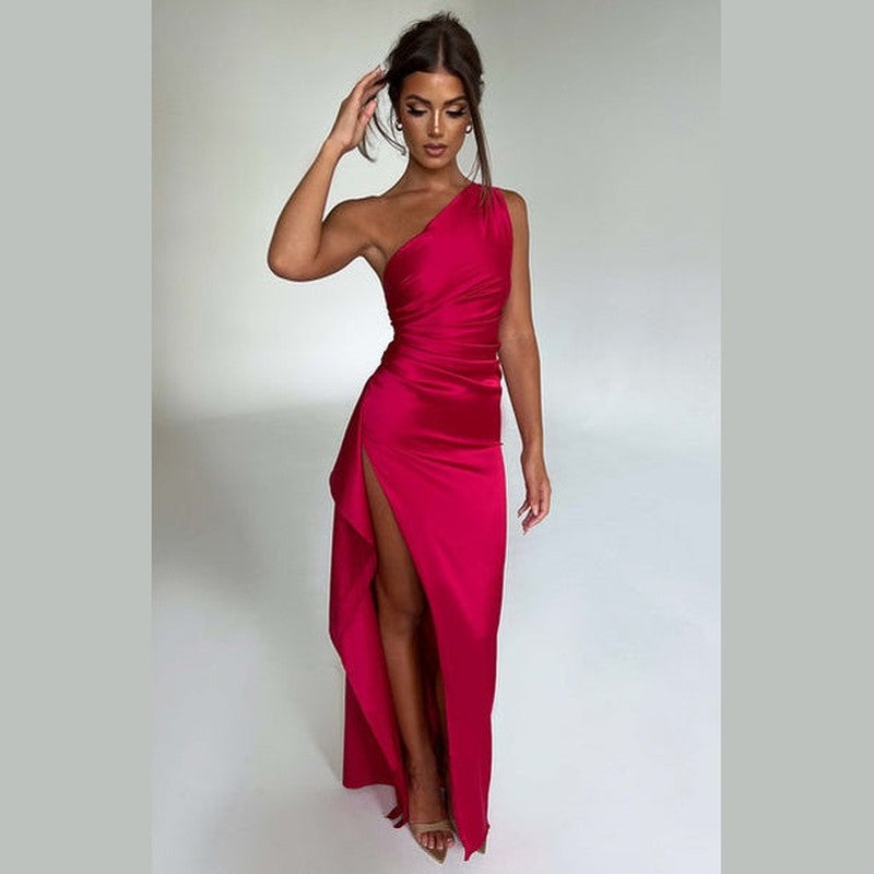 Bonjour MelbourneDressesElegant One-Shoulder Satin Maxi Dress for Women 