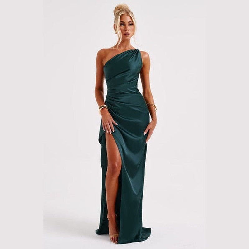 Bonjour MelbourneDressesElegant One-Shoulder Satin Maxi Dress for Women 