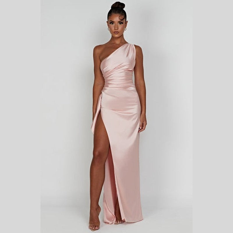 Bonjour MelbourneDressesElegant One-Shoulder Satin Maxi Dress for Women 