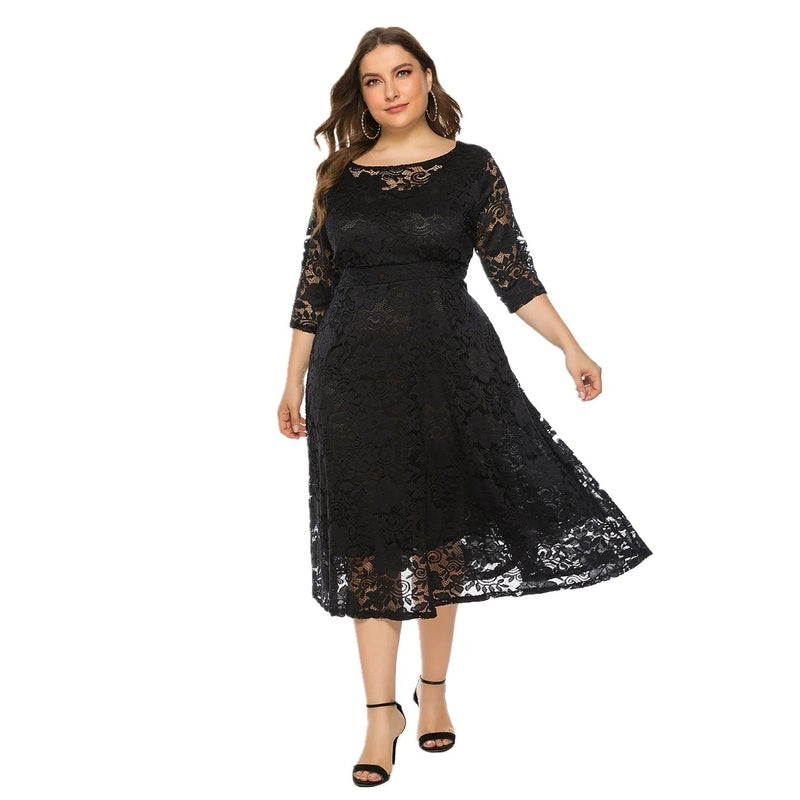 Bonjour MelbourneMidi DressesElegant Plus Size Midi Dress with Lace for Formal Events 