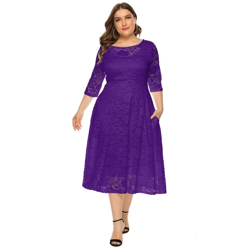 Bonjour MelbourneMidi DressesElegant Plus Size Midi Dress with Lace for Formal Events 