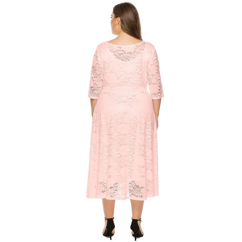 Bonjour MelbourneMidi DressesElegant Plus Size Midi Dress with Lace for Formal Events 