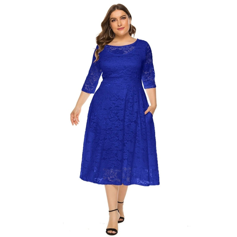 Bonjour MelbourneMidi DressesElegant Plus Size Midi Dress with Lace for Formal Events 