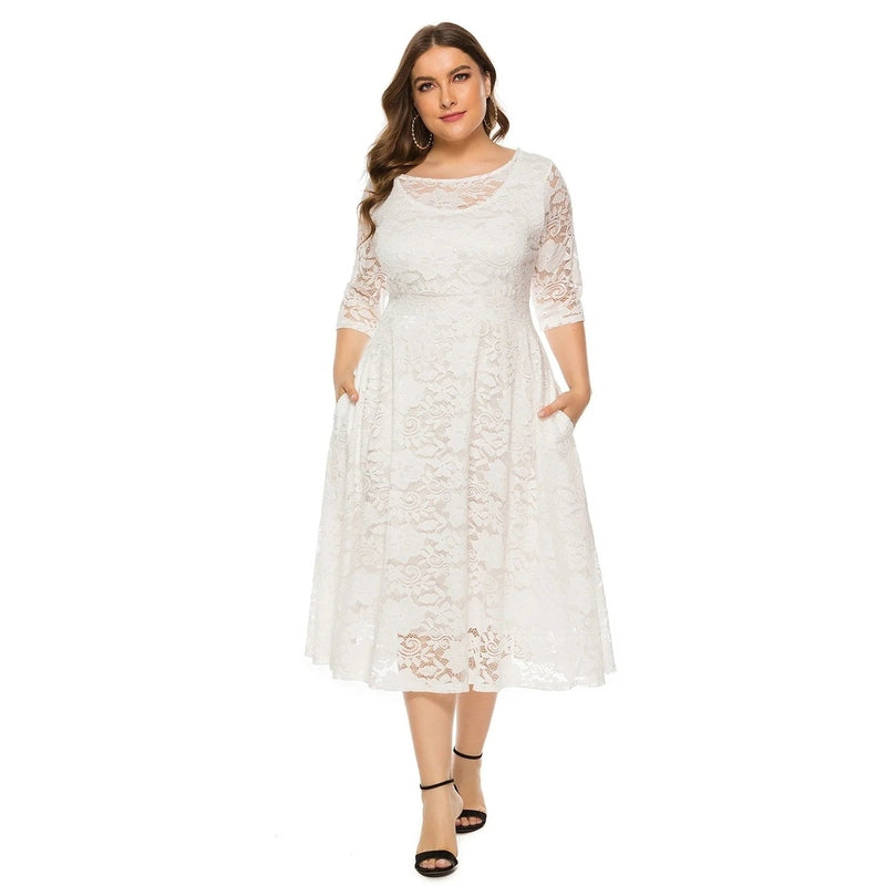Bonjour MelbourneMidi DressesElegant Plus Size Midi Dress with Lace for Formal Events 