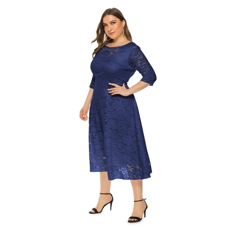 Bonjour MelbourneMidi DressesElegant Plus Size Midi Dress with Lace for Formal Events 