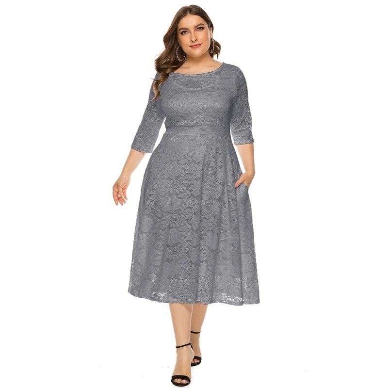Bonjour MelbourneMidi DressesElegant Plus Size Midi Dress with Lace for Formal Events 