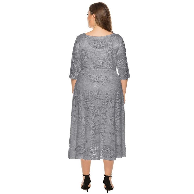 Bonjour MelbourneMidi DressesElegant Plus Size Midi Dress with Lace for Formal Events 