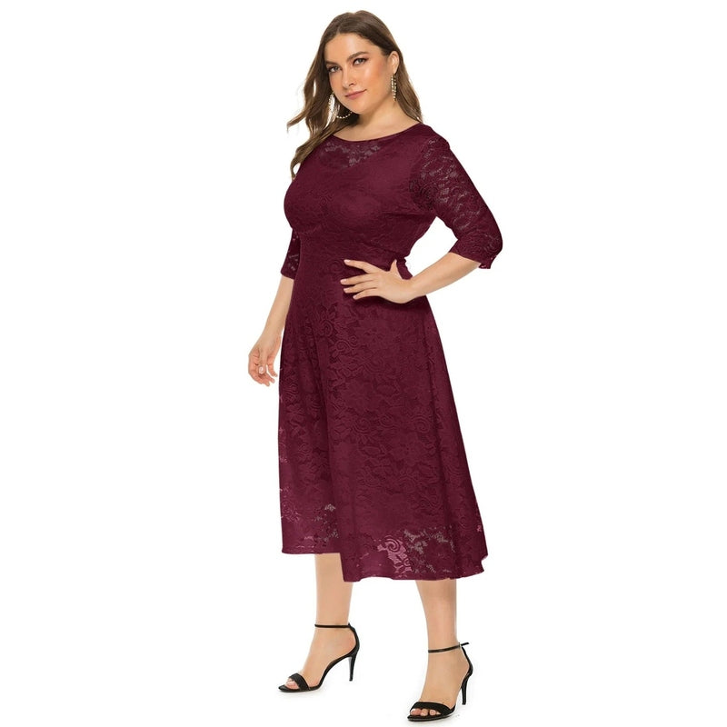 Bonjour MelbourneMidi DressesElegant Plus Size Midi Dress with Lace for Formal Events 
