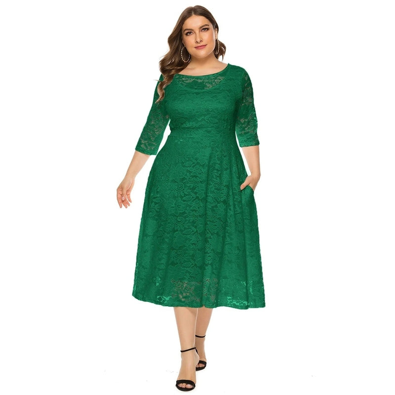 Bonjour MelbourneMidi DressesElegant Plus Size Midi Dress with Lace for Formal Events 