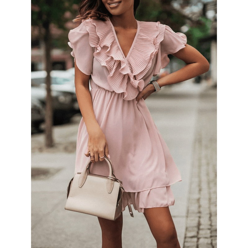 Bonjour MelbourneDressesElegant V-Neck Ruffle Summer Dress for Women - Versatile Style 