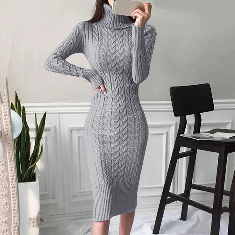 Bonjour MelbourneWomen’s DressesElegant Women's Cable Knit Dress - Versatile Formal Attire 