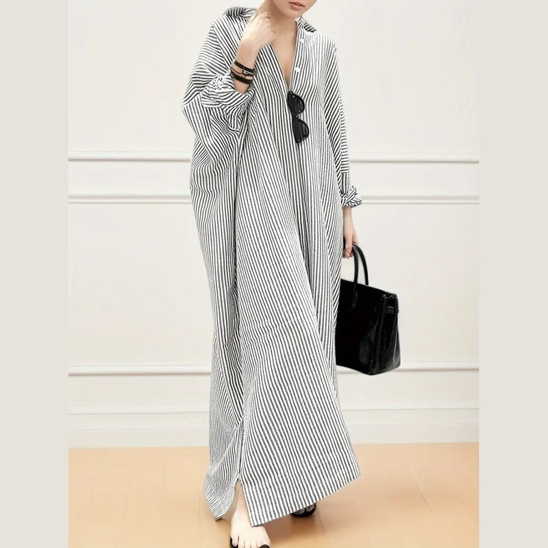 Bonjour MelbourneWomen's DressesWomen's Striped Maxi Dress - Effortless Summer Kaftan Style 