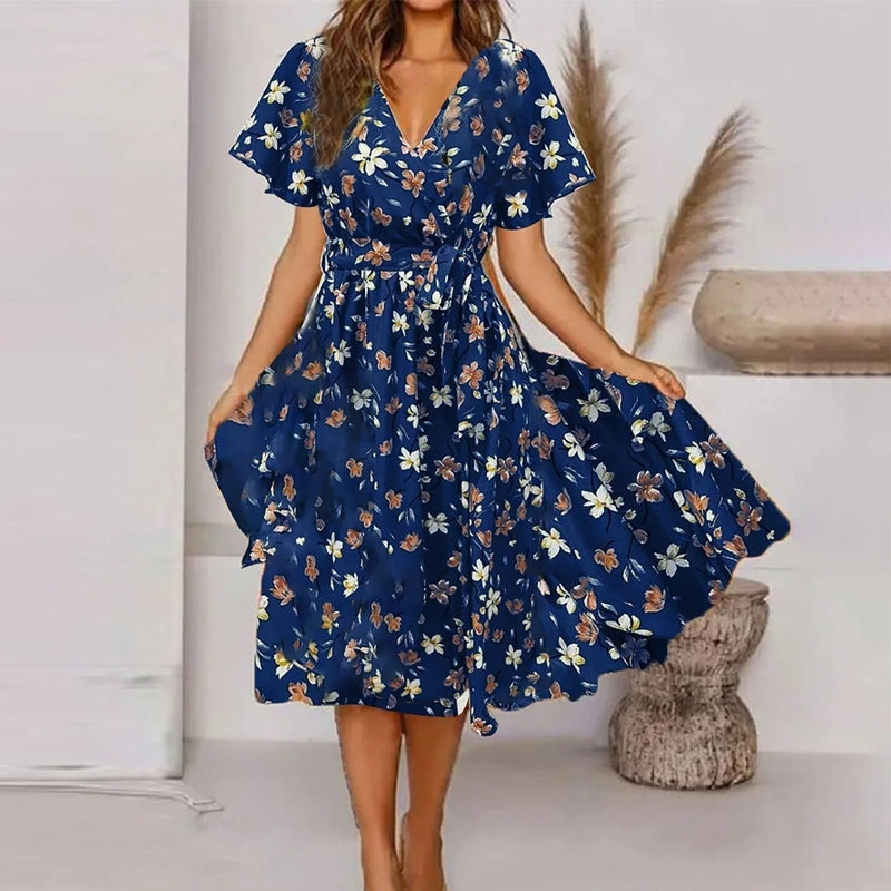 Bonjour MelbourneWomen's DressesWomen's Vintage Print Midi Dress - Elegant Summer Style 