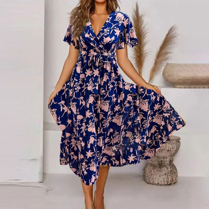 Bonjour MelbourneWomen's DressesWomen's Vintage Print Midi Dress - Elegant Summer Style 